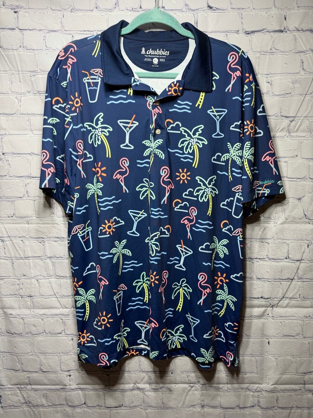 Chubbies Mens The Neon Light Performance Polo Sz XL Golf Prep Preppy Casual
